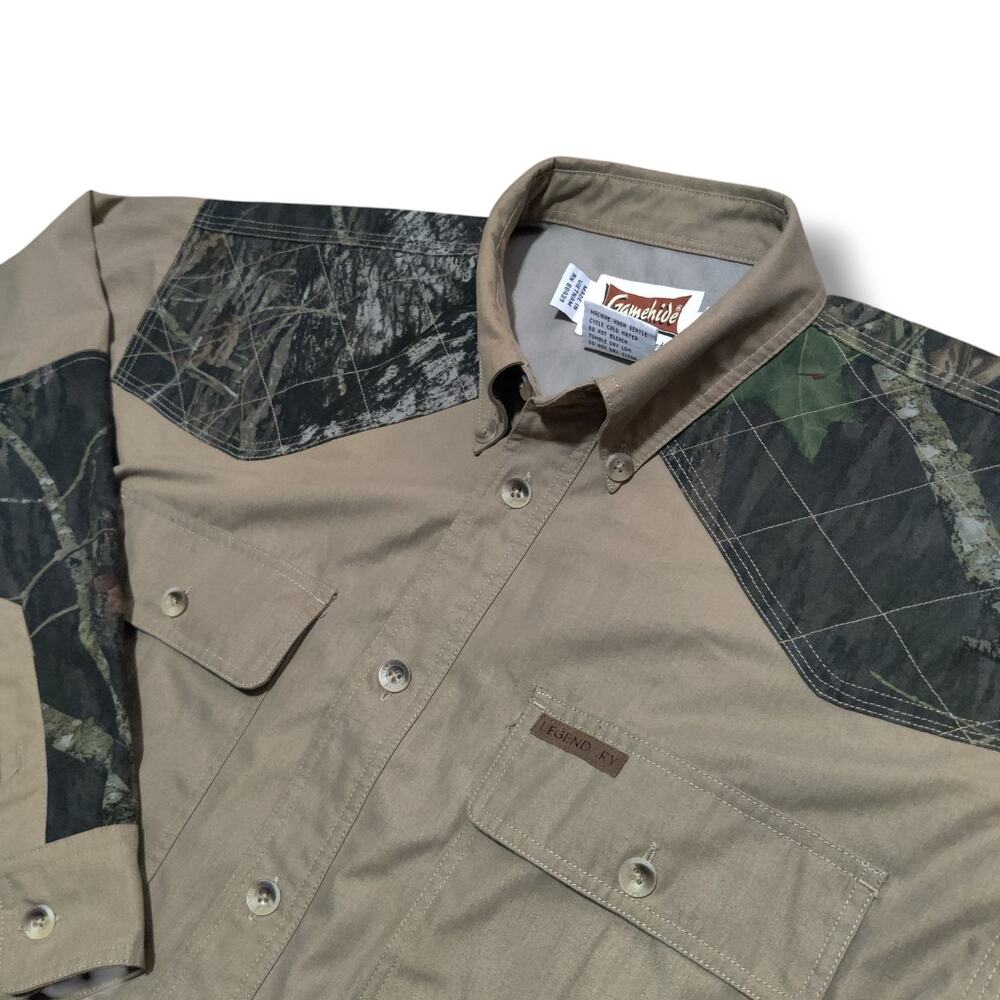 Gamehide Legendary Shooting‎ Shirt Mens L Brown Camo Hunting Button Up